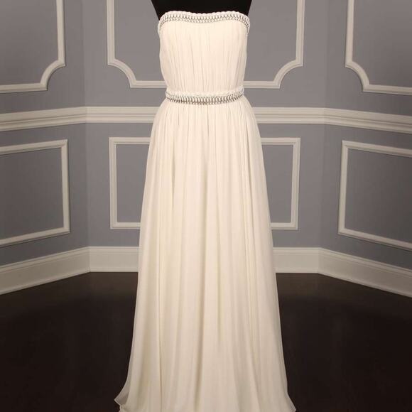 NAEEM KHAN Wedding Dress Mykonos FB049 100% Silk Chiffon Ivory Strapless Beaded - Picture 2 of 8